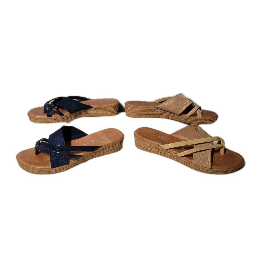 2 Pair Italian Shoemakers Womens Size 6 Thong Sandals Flip Flop Blue & Brown - Picture 3 of 7